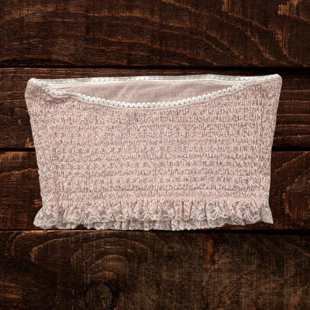Free People Intimately Callie Bralette Light Pink Lace Ruffle Bandeau Top Large